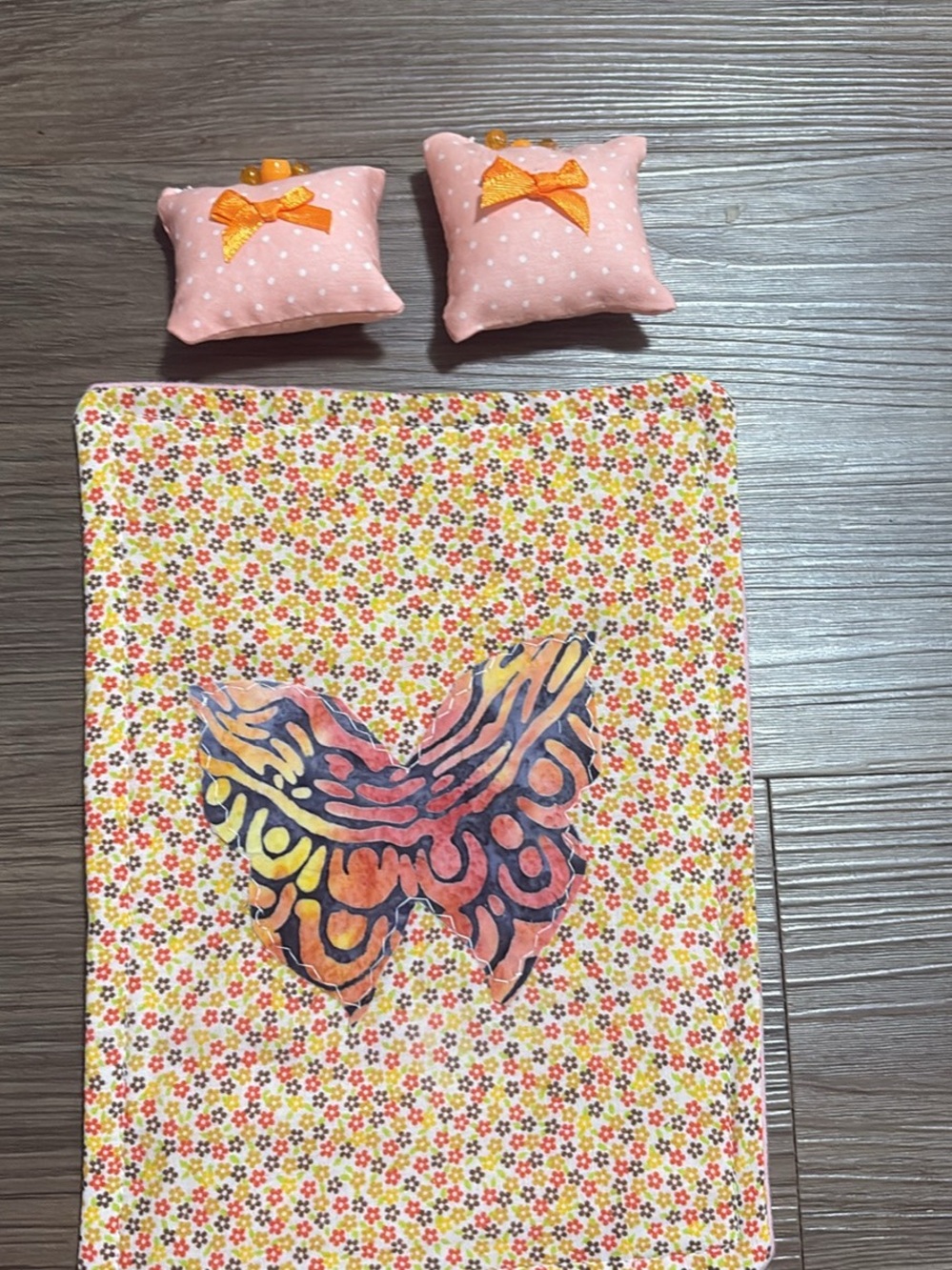 Kids Floral Butterfly Drawstring Pouch in Pink with Orange Bow Accent